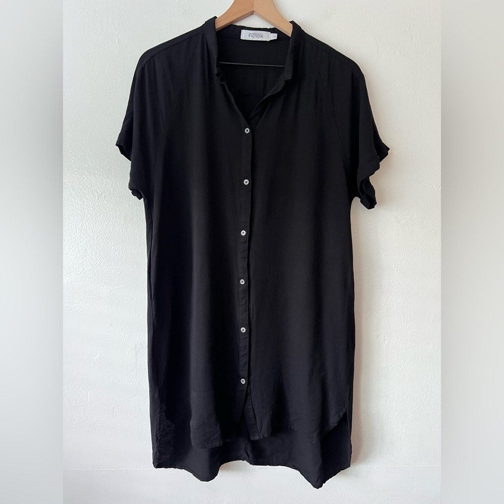 Fiction Black Front Button Shirt Dress